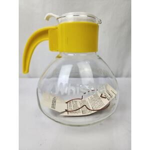 Gemco The Whistler Glass Kettle Pot 8c Yellow/White Handle w/Metal Grid NWT